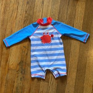 Little Me Blue and White Striped Kids Swim Rashguard